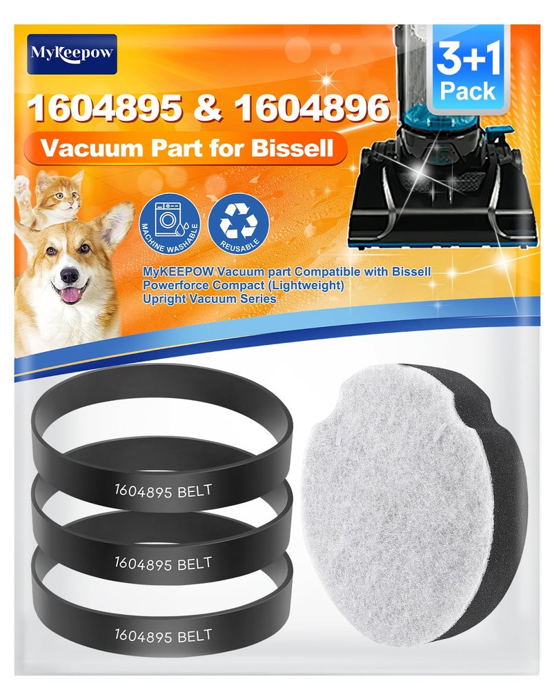 KEEPOW Vacuum Filter Compatible with Bissell Powerforce Compact Upright Vacuum, 1604895 Belt for Model 2112, 1520, 2690, 3508, 23T7, 23T7V, 3130, 21129, Part 1604895/1604896 - Image 1